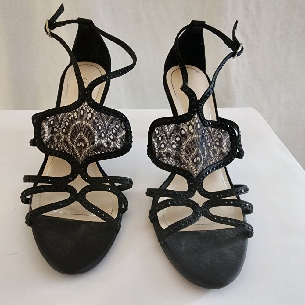 Black Satin Classic Evening  Strappy Shoe8 1/2